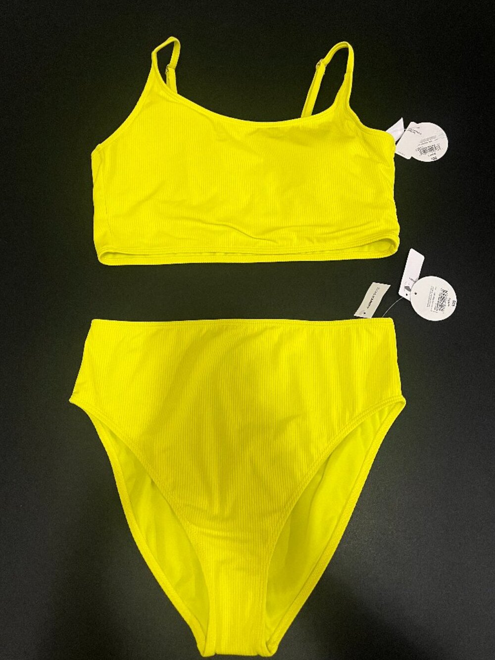 Decree Yellow Ribbed Bikini Set High Waist Two Piece Size L NWT